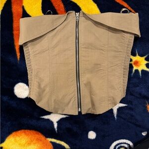 Zara Topstitched Zipper Bustier Light Khaki Size Large